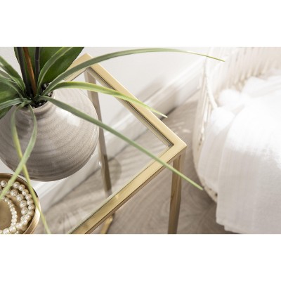 Elegant Gold and Glass 18.5" Slim Rectangular End Table