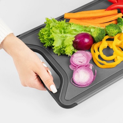 Black and Gray Plastic Cutting Board Set with Juice Grooves