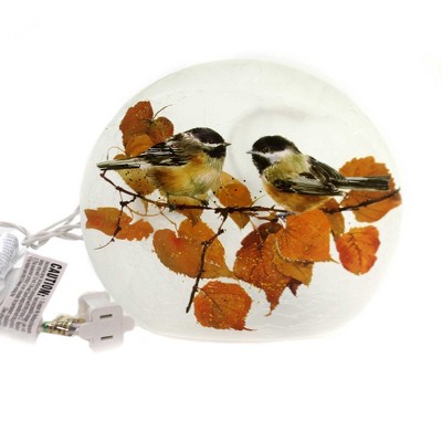 Stony Creek 6.25 In Fall Bird Lighted Glass Vase Autumn Leaves Novelty Sculpture Lights