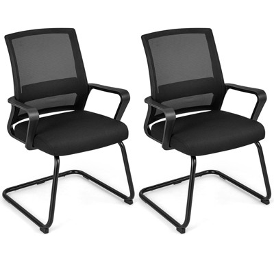 Tangkula Office Mesh Chair Set of 2/4/6/8/10/12 Office Guest Conference Chair w/ Lumbar Support Ergonomic Backrest Metal Frame Sled Base Reception Conference Chair