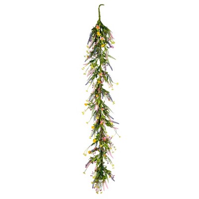 Vickerman 5' Artificial Pink Yellow Wild Flowers Garland.