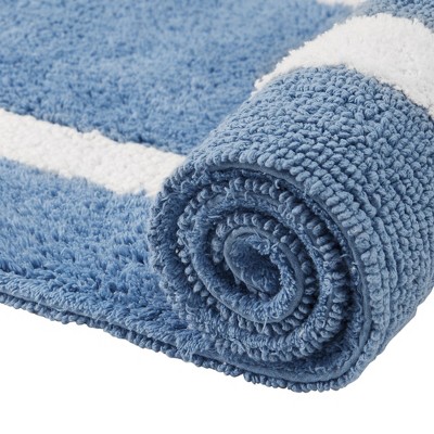 Hotel Collection Chic Minimalist 30" Round Blue & White Cotton Bath Rug