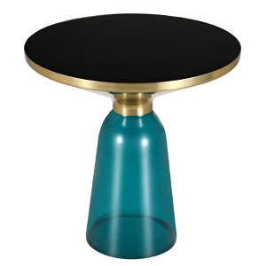 LeisureMod Tully Round Side Table, Gold Rim with Glass/ Sintered Stone Top - 1 of 4