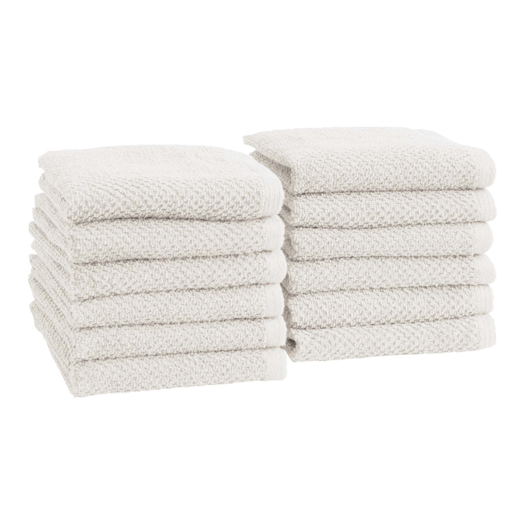 Cotton Quick Dry Loop Textured Bath Towel - Great Bay Home (Ivory, Washcloths - Set of 12)