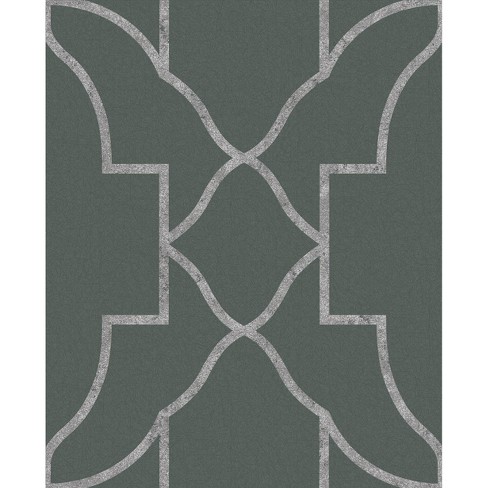 Versailles Sage Green and Silver Geometric Paste the Wall Wallpaper - image 1 of 4