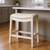 HomeRoots 26" Bone and Antiqued White Fabric and Solid Wood Backless Counter Height Bar Chair - 2 of 4