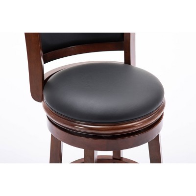 Cherry Wood Swivel Counter Stool with Black Leather Upholstery