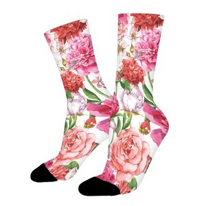 Pink Floral Women Printed Crew Socks Funny Funky Socks Soft Polyester Novelty Gifts for Artists Men - 1 of 1