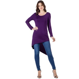 Womens Long Sleeve Knee Length Asymmetrical Tunic Top - 24seven Comfort Apparel™ - 1 of 4