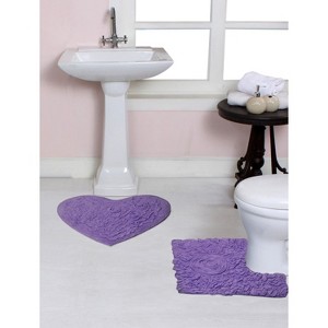 Bell Flower Collection Tufted Bath Rugs, Extra Soft and Absorbent, Non-Slip Bath Mats, Machine Washable Bath Mats 2 Pcs Set with Contour, Purple - 1 of 4