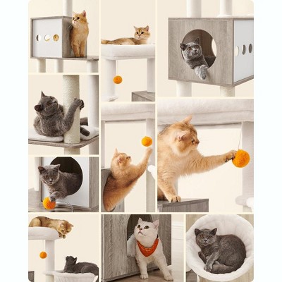 Greige 72.8-Inch Tall Modern Cat Tree with Sisal Posts