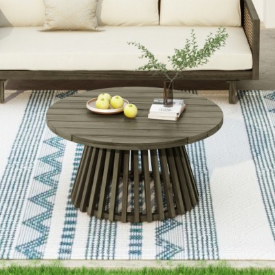 31.5" Round Outdoor Coffee Table with Sturdy Base, Small Patio Furniture, High-Quality Acacia Wood Table for Deck or Backyard–The Pop Home