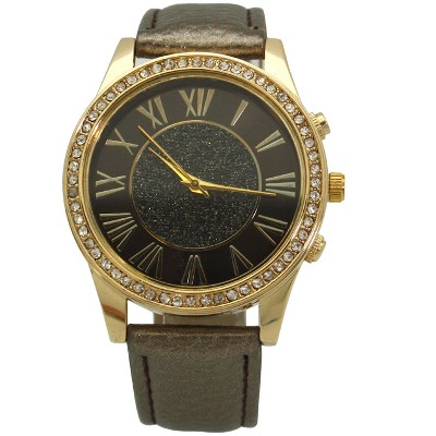 OLIVIA PRATT GLITTER AND GOLD DETAIL LEATHER STRAP WATCH