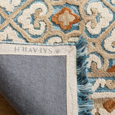 Ivory & Blue Floral Hand-Tufted Wool Blend Area Rug, 4' x 6'