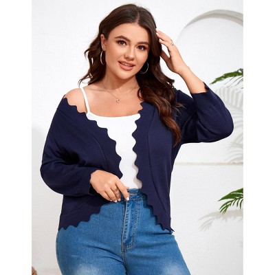 Plus Size Knit 3/4 Sleeve Cardigan Knit Shrug Sweater