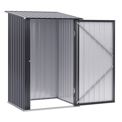 Dark Gray Metal Outdoor Storage Shed with Lockable Door