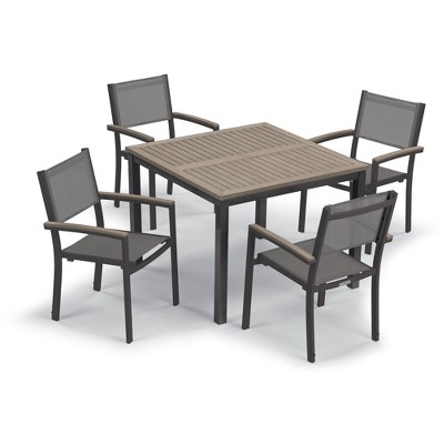 Travira 5pc Patio Set with 39" Vintage Tekwood  Square Dining Table & 4 Arm Chairs - Oxford Garden