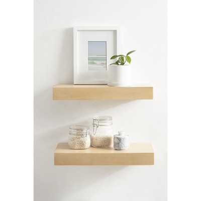Natural Wood Floating Shelves Set of 2, 18 x 8