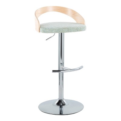 Set of 2 Green Adjustable Swivel Barstools with Wood Back