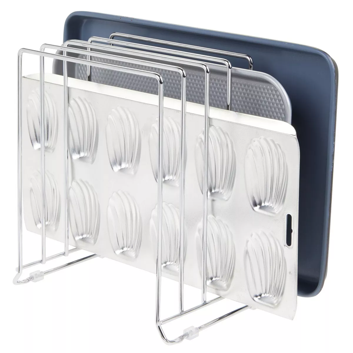 mDesign X-Large Steel Storage Tray Organizer Rack for Kitchen Cabinet - Chrome