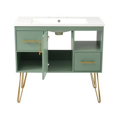 Dexmalle 36''Modern Freestanding Single Bathroom Cabinet with 2 Drawers & 2 Storage Compartments