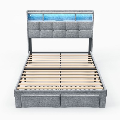 Dolonm Full Size Bed Frame , Upholstered Headboard, and 2 Drawers, Easy to Assemble, No Box Spring Needed