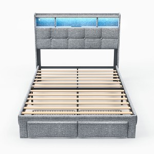 Dolonm Full Size Bed Frame w/LED Lights & 20W Fast Charging, Upholstered Headboard w/Storage, 2 Drawers, No Box Spring Needed, Easy Assembly - 1 of 4