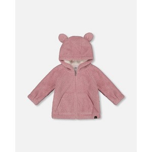 Deux par Deux Girl Hooded Full Zip Cat Plush Jacket Dusty Pink - 1 of 4