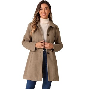 INSPIRE CHIC Women's Single Breasted Long Peter Pan Collar Vintage Winter Overcoat - 1 of 4