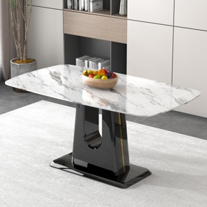 Imitation Marble Kitchen Table,Modern Minimalist 4-6 Seats Rectangular Table,Dining Table With MDF Legs And U Shaped Brackets-Coolbibila - 1 of 4