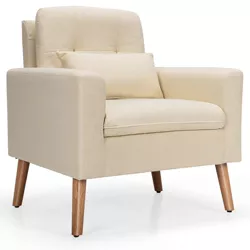CostwayAccent Chair Upholstered Linen Armchair Sofa Chair w/Waist Pillow Grey
