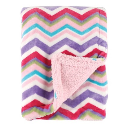 Hudson Baby Infant Girl Plush Blanket with Faux Shearling Back, Pink, One Size