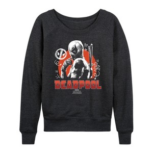 Women's - Marvel - Deadpool & Wolverine Sketch Doodles Lightweight French Terry Wide Neck Long Sleeve Shirt - 1 of 4