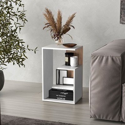 Syemin End Tables 3 Tier High Side Table, Modern Accent Coffee Side Table, S Shape Bedside Table, Narrow Couch Table, White, 11.8"*15.7"*24.9"