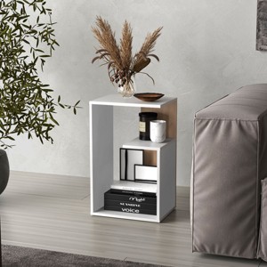 Syemin End Tables 3 Tier High Side Table, Modern Accent Coffee Side Table, S Shape Bedside Table, Narrow Couch Table, White, 11.8"*15.7"*24.9" - 1 of 4