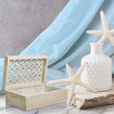 Medium Whitewashed Mango Wood Trellis Design Keepsake Box