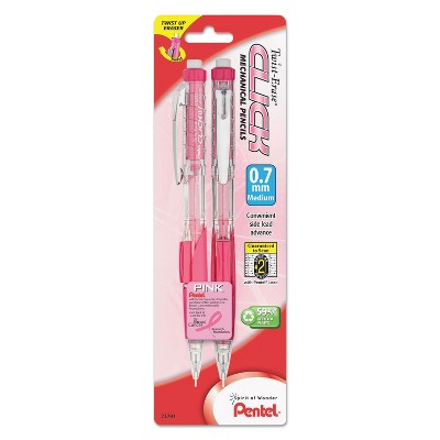 Pentel Pink Ribbon Twist-Erase CLICK Mechanical Pencil 0.7 mm 2/Pack PD277TBP2PBC