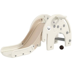 Qaba 3 in 1 Toddler Slide for Years 1-3, Kids Slide with Climber, Basketball Hoop, Elephant-Shaped Indoor Slide, Cream White - 1 of 4
