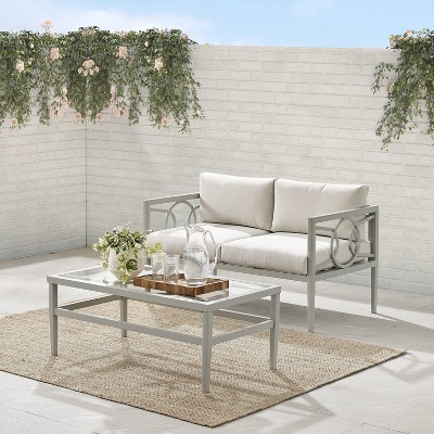 Ashford Cream Metal 2-Piece Outdoor Conversation Set with Glass Table