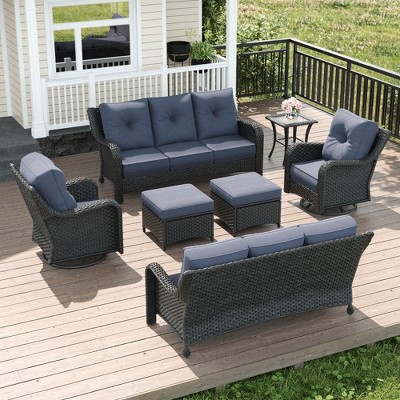 LayinSun Wicker Outdoor Furniture Set with 6-inch Comfy Cushions, High Back Patio Furniture Set with Swivel Rocking Chairs and Side Table