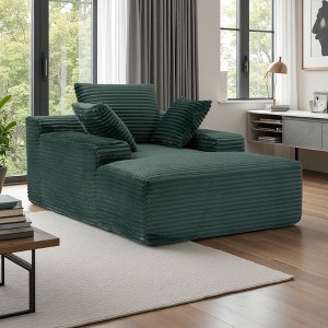Oversized Corduroy Chaise Lounge Sofa with Pillows & Armrest - 1 of 4