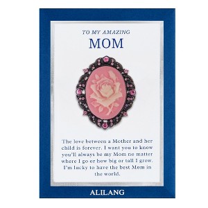 Anna-Kaci Rose Pink Flower Cameo Brooch Pin Crystal Rhinestones with Family Member Gift Message Card & Envelope Jewelry Gifts - 1 of 4