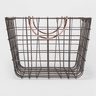 Photo 1 of 16x11x8 Wire Basket with Handle Gray/Copper - Threshold 2 PACK 