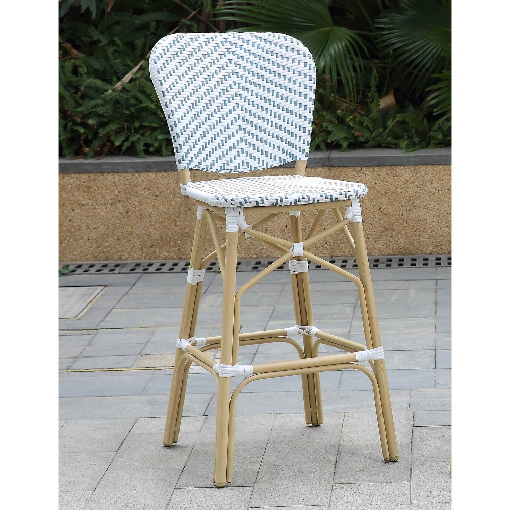 Photos - Chair Aster 2pk Wicker Patio Bar Height  - Blue/White - miBasics