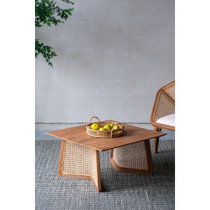 27.6" Teak & Rattan Square Coffee Table with Modern Design for Living Room and Lounge - 1 of 4