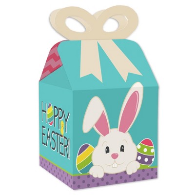 Big Dot of Happiness Hippity Hoppity - Square Favor Gift Boxes - Easter Bunny Party Bow Boxes - Set of 12