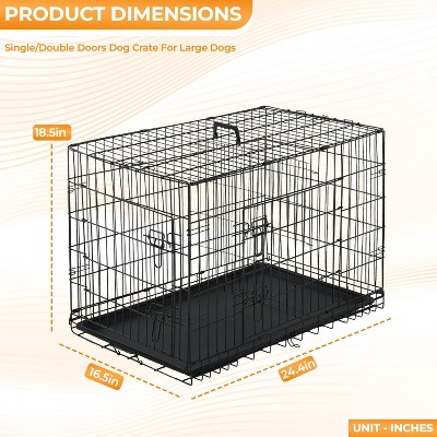 Large Black Metal Wire Dog Crate with Double Doors