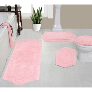 Waterford Tufted Bath Rug, Extra Soft and Absorbent, Non-Slip Bath Mats, Machine Washable bath rugs, 4 Pcs Set with Toilet Lid Cover, Pink - 1 of 4