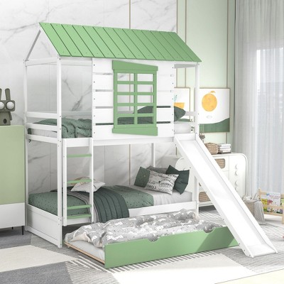 NicBex Twin Over Twin Bunk Bed with Guardrail and Convertible Slide,Loft Bed with Ladder and Trundle,Noise Reduced Bunk Beds for Bedroom