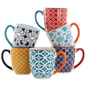 Elama Flyn 6 Piece 16 Ounce Assorted Design Stoneware Mug Set : Target